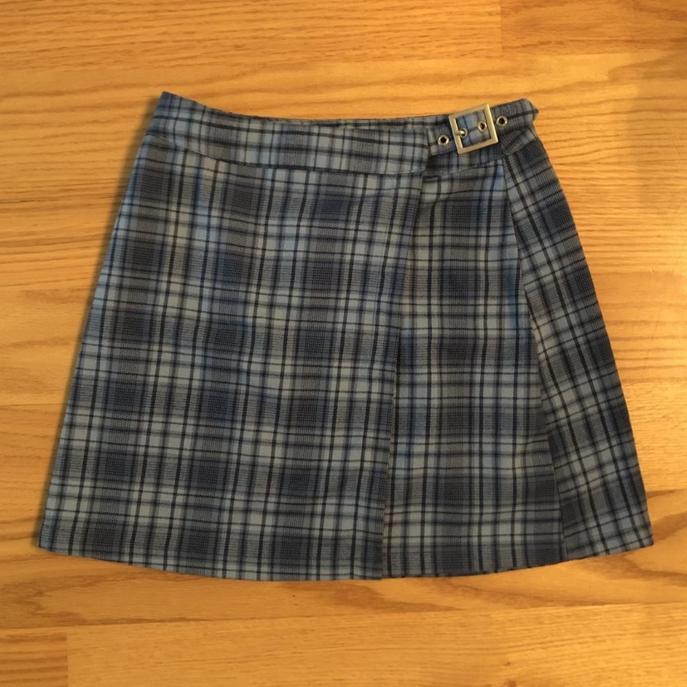 Brandy Melville Blue Plaid Skirt Adjustable with Buckle